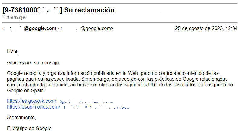 Contenido eliminado por cliente que acosaba a la empresa con opiniones negativas en Gowork y esopiniones